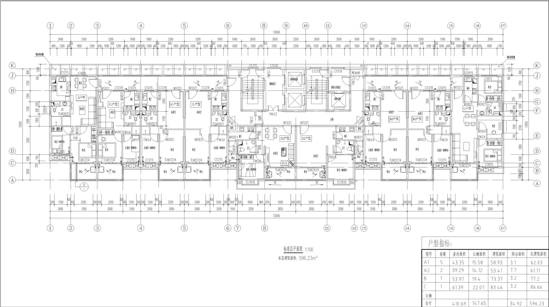 戶型-兩梯九戶板樓高層小戶型dwg