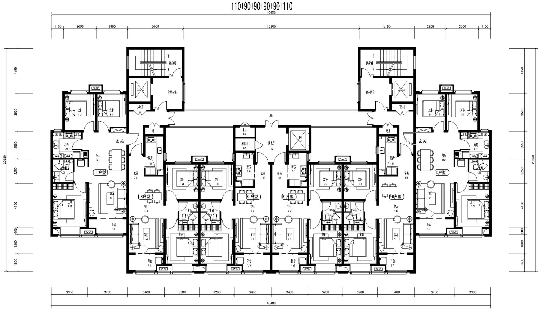 戶型-經(jīng)典T6戶型值得學習110+90+90+90+90+110