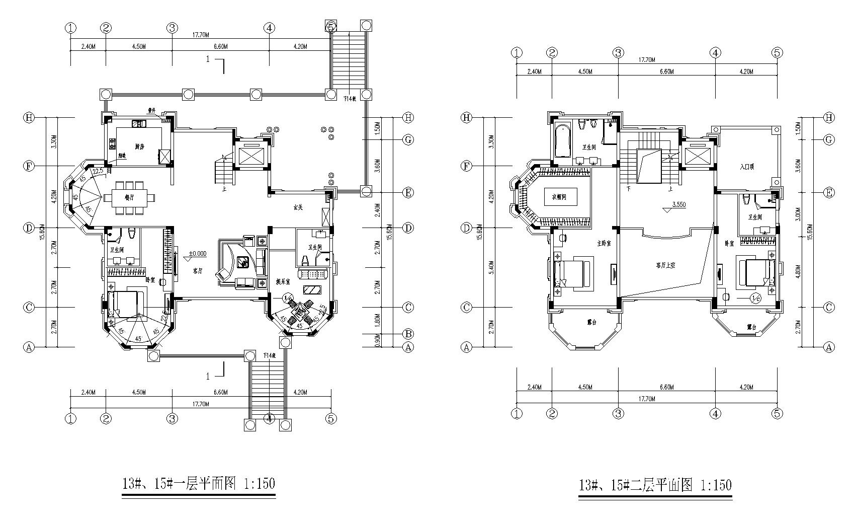 戶型-歐式獨(dú)棟別墅方案圖含平立剖