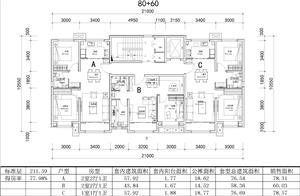 戶型-80+60某標桿前10房企：T3:80 60和T2:90平,3室可變戶型、3面寬、大寬廳。業(yè)內(nèi)暢銷