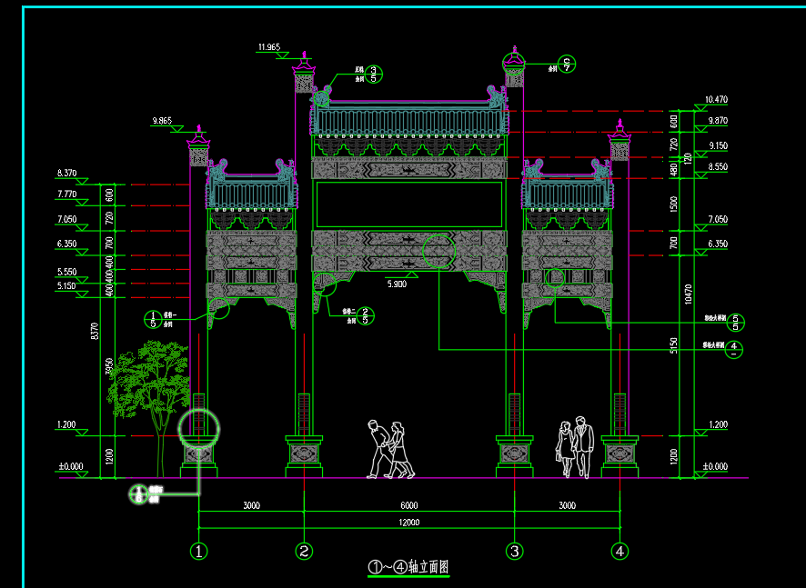 四柱三樓牌坊-建筑_t7-外觀|模型|效果圖