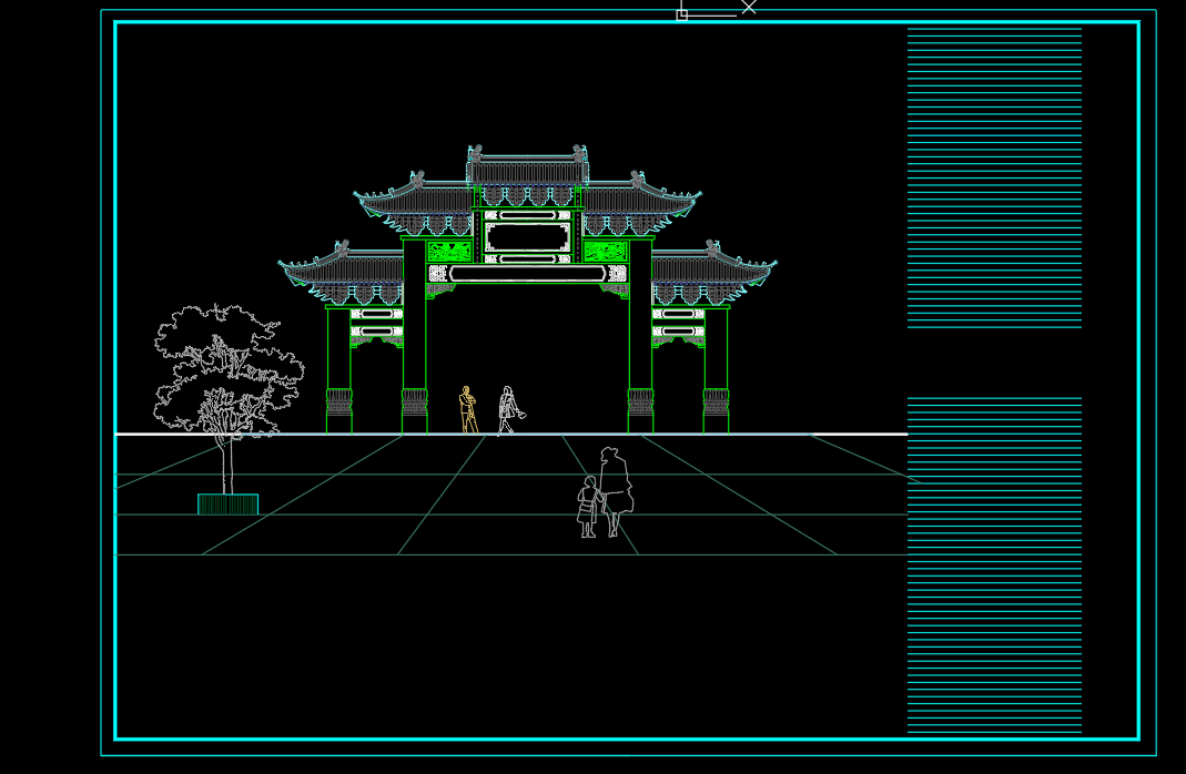 仿古牌樓四柱五樓(建施）9-外觀|模型|效果圖